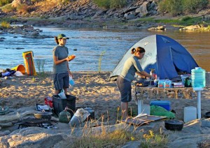 Guides camping on four day Orange River rafting tour         